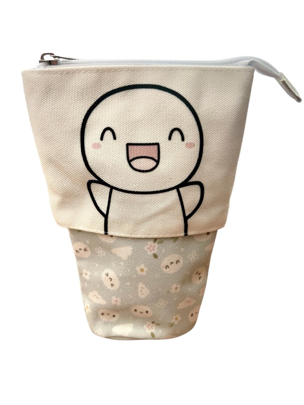 NEW TCMC The Coffee Monsterz Co Standing Pen Pencil Pouch Light Blue Emotis